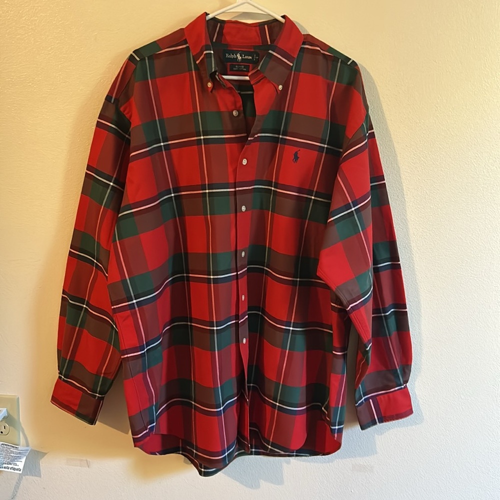 Vintage Ralph Lauren Mens Red Plaid 100% Cotton Blake Long Sleeve Shirt.Size: XL